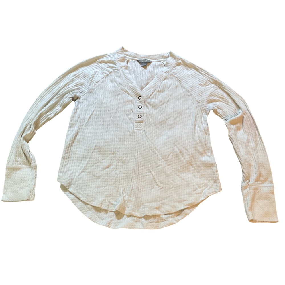 Natural Reflections Womens Cream Waffle Knit Henley Thermal Top Large L Sleeve